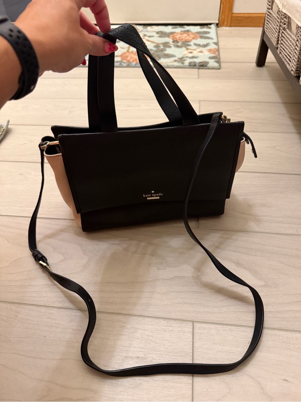kate spade Black and Blush Pink Leather Shoulder Bag